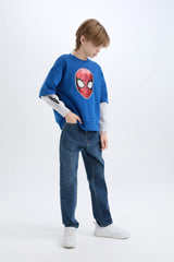 Boys Marvel Spiderman Oversize Wide-Mould Crew Neck Sweatshirt