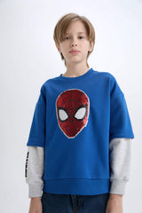 Boys Marvel Spiderman Oversize Wide-Mould Crew Neck Sweatshirt