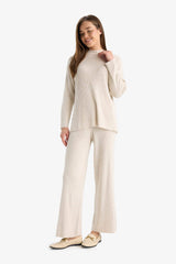 Knitted Trousers Regular Fit Basic Straight Elastic Waist Straight Leg