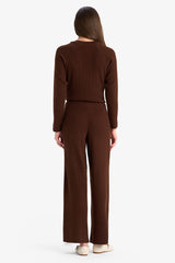 Knitted Trousers Regular Fit Basic Straight Elastic Waist Straight Leg