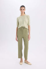 Normal Waist Short Leg Crepe Jogger Pants