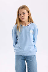 Girls Relax Fit V-Neck Printed Sweatshirt