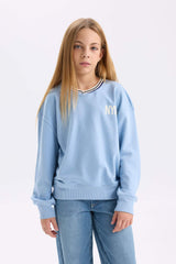Girls Relax Fit V-Neck Printed Sweatshirt