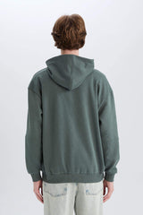 Boxy Fit Hooded Half Zipper Printed Sweatshirt