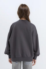 Girls Oversize Wide Pattern Crew Neck Printed Sweatshirt