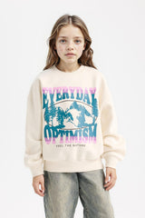 Girls Relax Fit Crew Neck Printed Sweatshirt