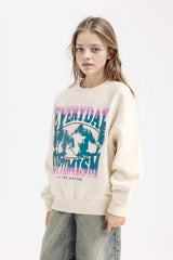 Girls Relax Fit Crew Neck Printed Sweatshirt