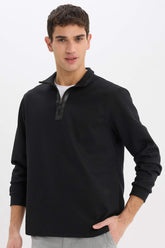 Regular Fit Stand Collar Half Zipper Basic Plain Sweatshirt