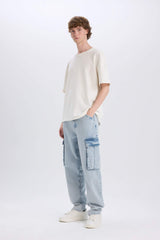 Relax Fit Wide Leg Cotton Trousers