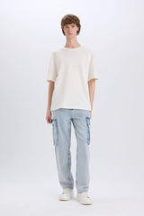 Relax Fit Wide Leg Cotton Trousers