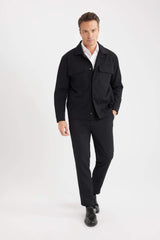 Relax Fit Polo Collar Shirt Jacket with Snap Pockets