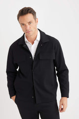 Relax Fit Polo Collar Shirt Jacket with Snap Pockets