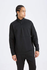 DeFactoFit Standard Fit Stand Collar Zippered Scuba Diving Fabric Sports Sweatshirt