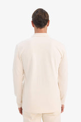 100% Cotton New Regular Fit Basic Plain Long Sleeve Textured Pique Polo T-Shirt
