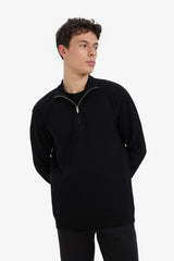Comfort Fit Stand Collar Textured Half Zipper Waffle Sweatshirt