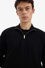 Comfort Fit Stand Collar Textured Half Zipper Waffle Sweatshirt