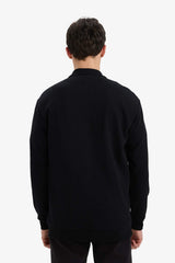 Comfort Fit Stand Collar Textured Half Zipper Waffle Sweatshirt