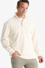 Comfort Fit Stand Collar Textured Half Zipper Waffle Sweatshirt