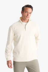 Comfort Fit Stand Collar Textured Half Zipper Waffle Sweatshirt