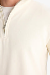 Comfort Fit Stand Collar Textured Half Zipper Waffle Sweatshirt