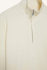 Comfort Fit Stand Collar Textured Half Zipper Waffle Sweatshirt