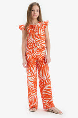 Girl Patterned Wide Leg Cotton Trousers