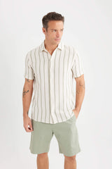 Regular Fit Polo Neck Striped Summer Shirt