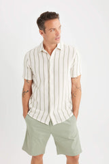 Regular Fit Polo Neck Striped Summer Shirt