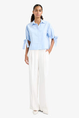 Wide Leg Regular Hem Double Pocket Crepe Trousers