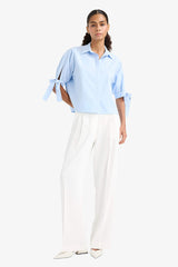 Wide Leg Regular Hem Double Pocket Crepe Trousers