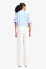 Wide Leg Regular Hem Double Pocket Crepe Trousers