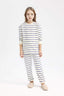 Girls Pajama Set Striped Long Sleeve Top and Elastic Waist Long Bottom