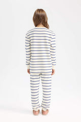 Girls Pajama Set Striped Long Sleeve Top and Elastic Waist Long Bottom