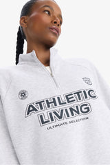 DeFactoFit Oversize Fit Slogan Printed Sports Sweatshirt