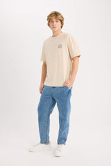 100% Cotton Boxy Fit Cycling Collar Back Printed Short Sleeve T-Shirt