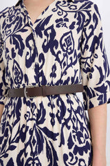 Shirt Collar Printed Midi Dress