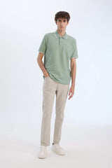 Regular Fit Short Sleeve Waffle Polo T-Shirt