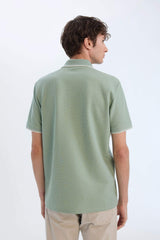 Regular Fit Short Sleeve Waffle Polo T-Shirt