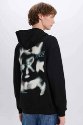 Boxy Fit Hooded Back Printed Sweatshirt