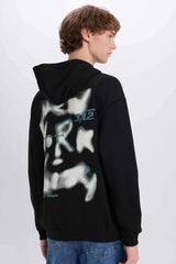 Boxy Fit Hooded Back Printed Sweatshirt