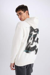Boxy Fit Hooded Back Printed Sweatshirt