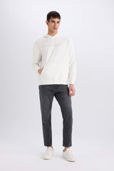 Boxy Fit Hooded Back Printed Sweatshirt