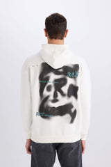 Boxy Fit Hooded Back Printed Sweatshirt