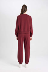 Regular Fit 2-Piece Set Thick Crew Neck Sweatshirt Flexible Waist Jogger Sweatpants