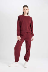 Regular Fit 2-Piece Set Thick Crew Neck Sweatshirt Flexible Waist Jogger Sweatpants