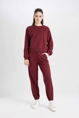 Regular Fit 2-Piece Set Thick Crew Neck Sweatshirt Flexible Waist Jogger Sweatpants