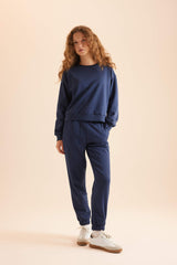 Regular Fit 2-Piece Set Thick Crew Neck Sweatshirt Flexible Waist Jogger Sweatpants