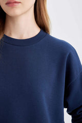 Regular Fit 2-Piece Set Thick Crew Neck Sweatshirt Flexible Waist Jogger Sweatpants