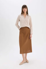 A Cut Normal Waist Linen Blend Maxi Skirt