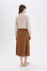 A Cut Normal Waist Linen Blend Maxi Skirt